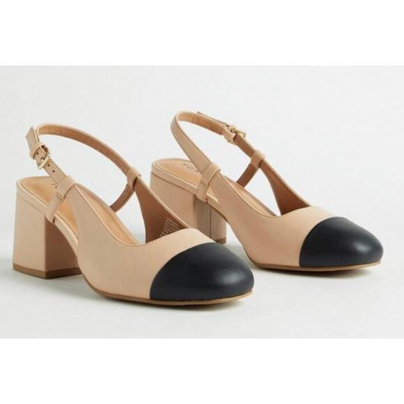 torrid Shoes - TORRID Women's Beige and Black Slingback Block Heel, Size 9.5WW